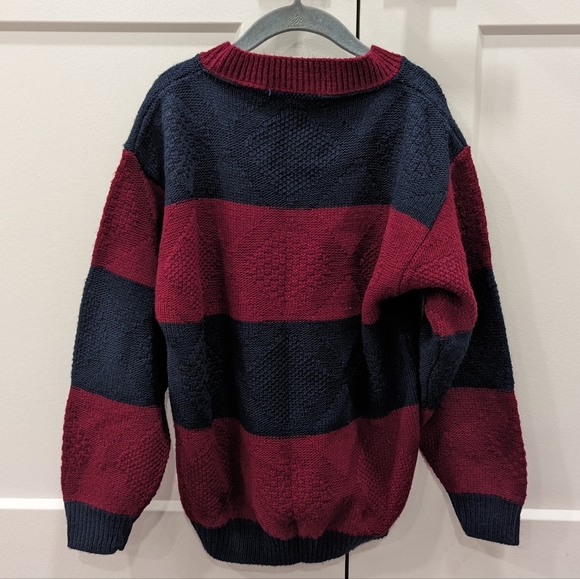VINTAGE kids Burgandy and navy chunky knit crewneck sweater - Picture 5 of 7